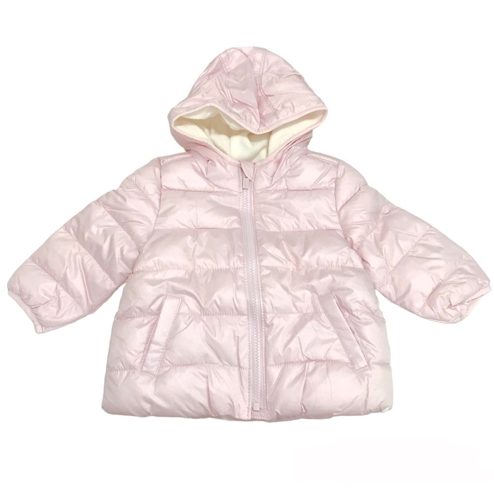 OLD NAVY Pink Frost-Free Hooded Quilted Puffer Jacket FLEECE Lined 12-18M NEW